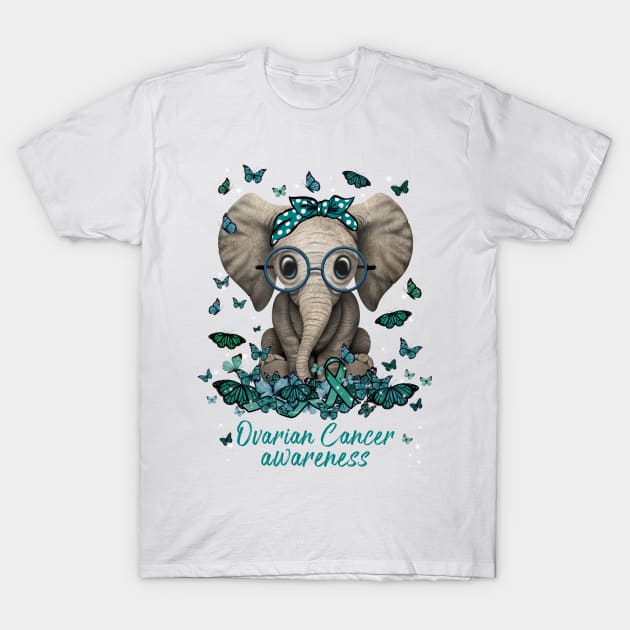 Ovarian Cancer Awareness Elephant Ribbon T-Shirt by osami